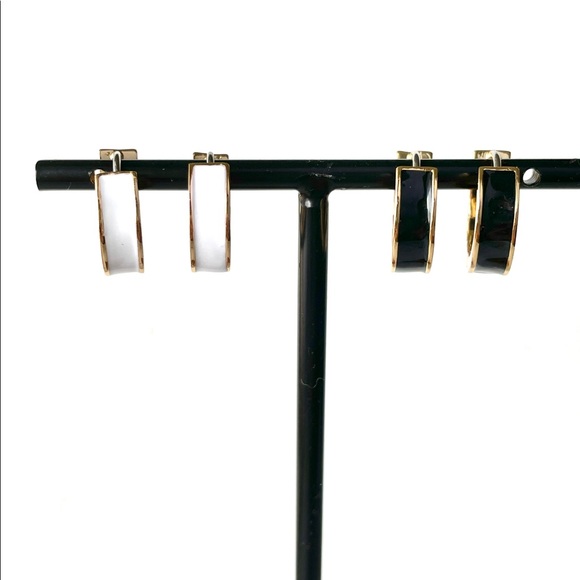 Tory Burch Enameled Black/White Huggies - Picture 2 of 4